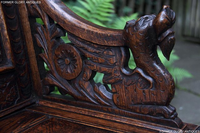 Image 21 of VICTORIAN CARVED OAK MONKS BENCH BOX SETTLE PEW CHEST
