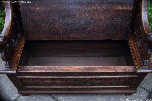 Image 22 of VICTORIAN CARVED OAK MONKS BENCH BOX SETTLE PEW CHEST