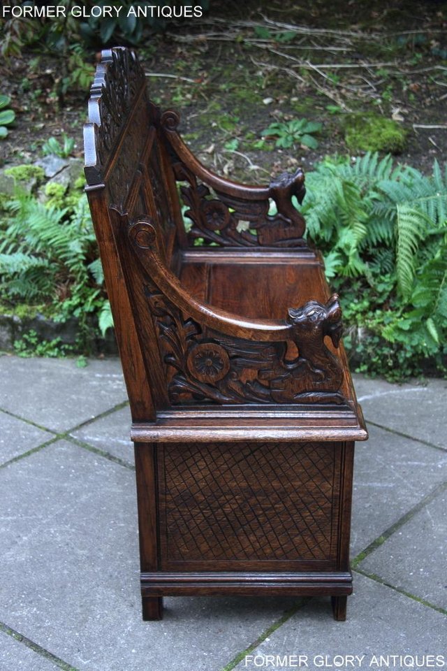 Image 23 of VICTORIAN CARVED OAK MONKS BENCH BOX SETTLE PEW CHEST