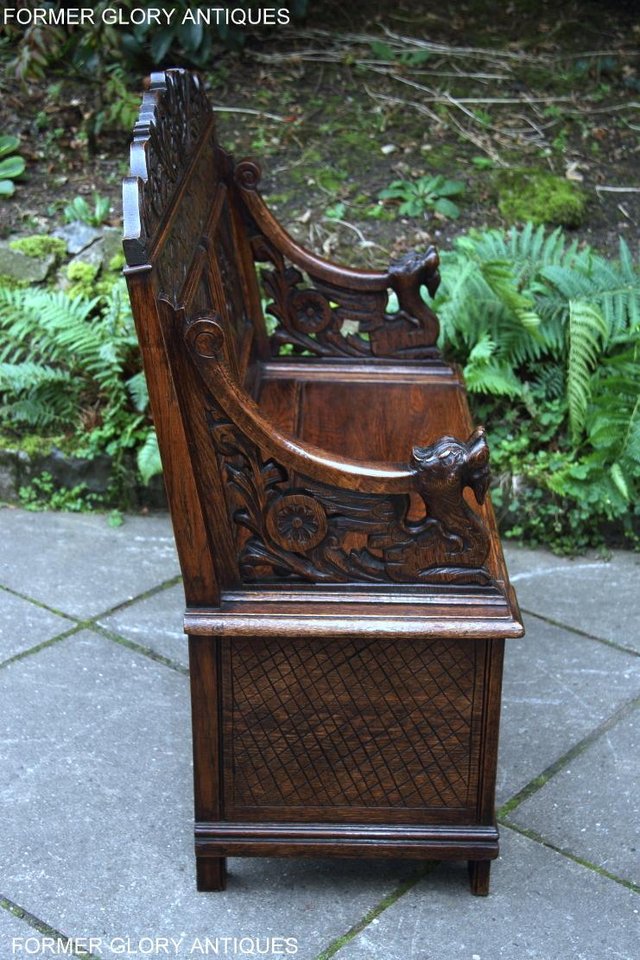 Image 32 of VICTORIAN CARVED OAK MONKS BENCH BOX SETTLE PEW CHEST