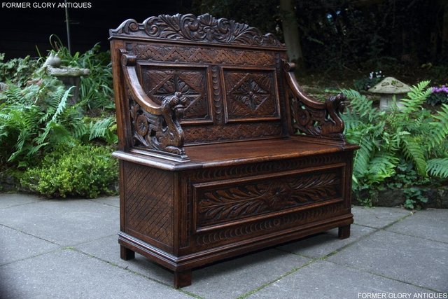 Image 33 of VICTORIAN CARVED OAK MONKS BENCH BOX SETTLE PEW CHEST