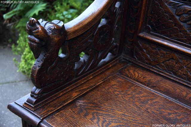 Image 34 of VICTORIAN CARVED OAK MONKS BENCH BOX SETTLE PEW CHEST
