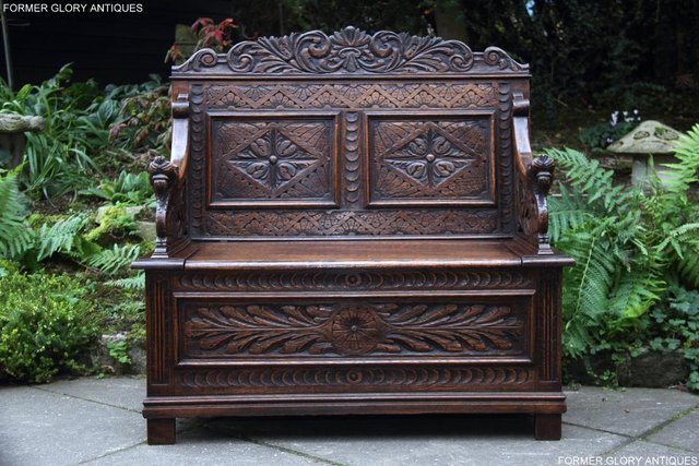 Image 41 of VICTORIAN CARVED OAK MONKS BENCH BOX SETTLE PEW CHEST