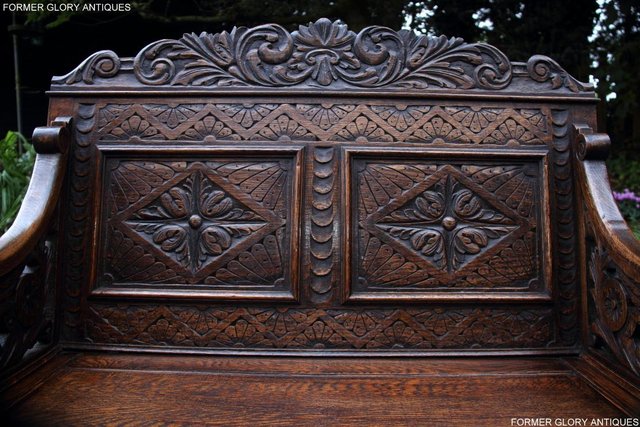 Image 44 of VICTORIAN CARVED OAK MONKS BENCH BOX SETTLE PEW CHEST