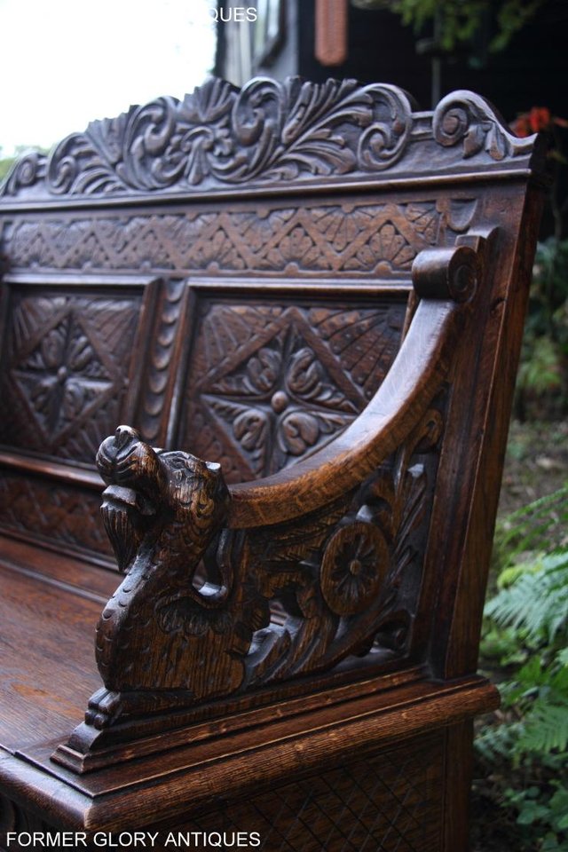 Image 45 of VICTORIAN CARVED OAK MONKS BENCH BOX SETTLE PEW CHEST
