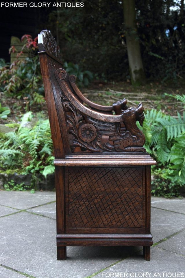 Image 51 of VICTORIAN CARVED OAK MONKS BENCH BOX SETTLE PEW CHEST