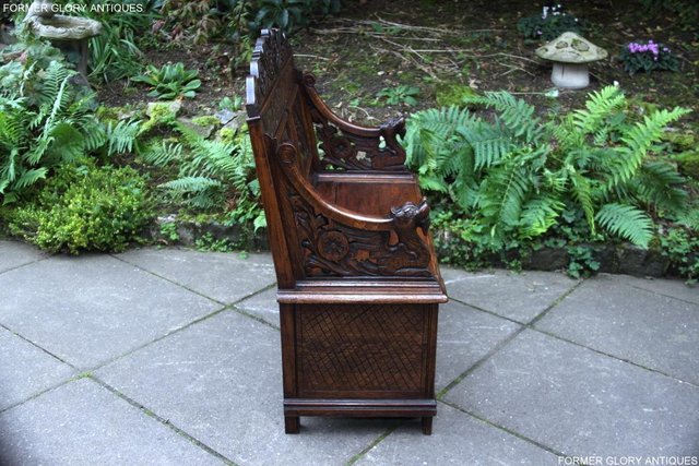 Image 64 of VICTORIAN CARVED OAK MONKS BENCH BOX SETTLE PEW CHEST