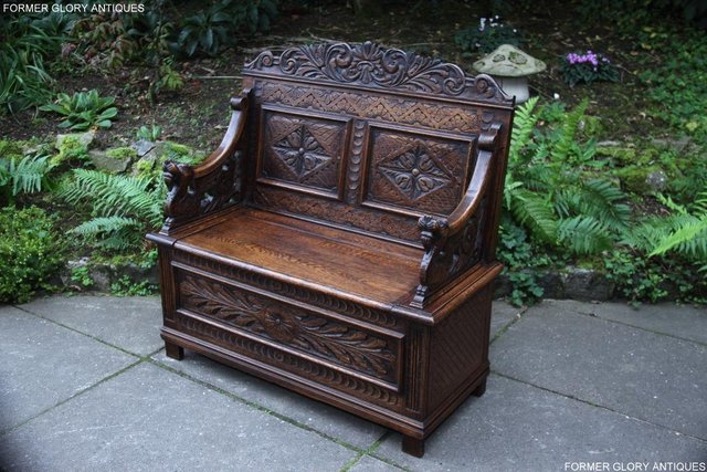 Image 66 of VICTORIAN CARVED OAK MONKS BENCH BOX SETTLE PEW CHEST