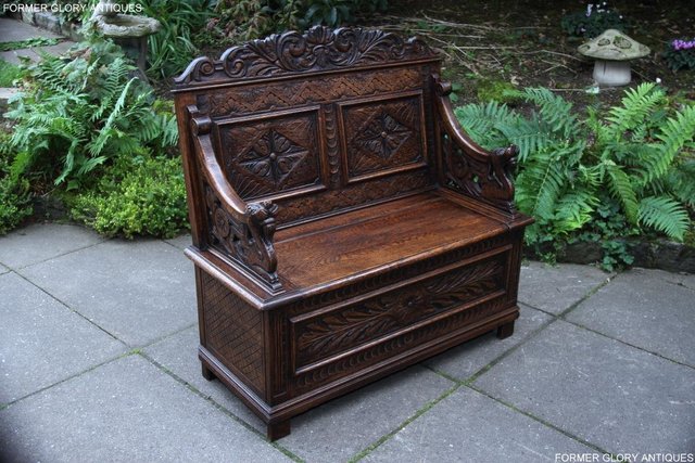 Image 67 of VICTORIAN CARVED OAK MONKS BENCH BOX SETTLE PEW CHEST