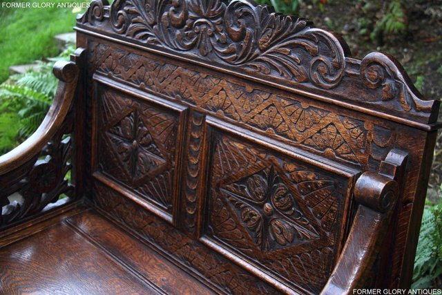 Image 69 of VICTORIAN CARVED OAK MONKS BENCH BOX SETTLE PEW CHEST