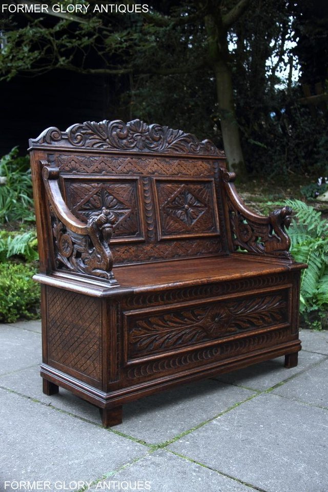Image 70 of VICTORIAN CARVED OAK MONKS BENCH BOX SETTLE PEW CHEST