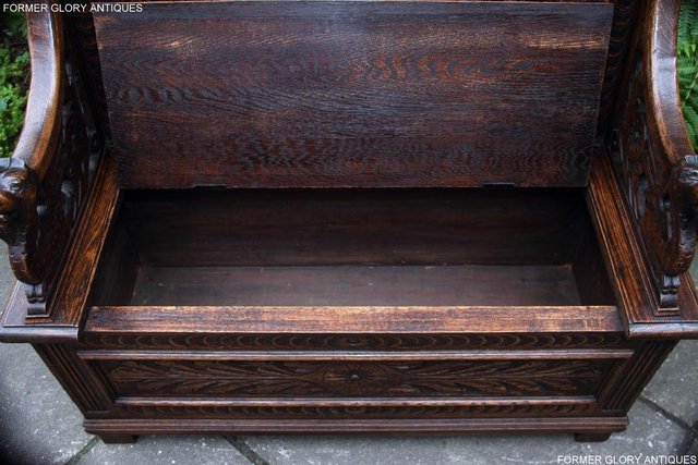 Image 76 of VICTORIAN CARVED OAK MONKS BENCH BOX SETTLE PEW CHEST