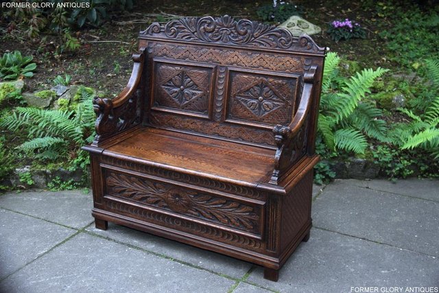 Image 81 of VICTORIAN CARVED OAK MONKS BENCH BOX SETTLE PEW CHEST
