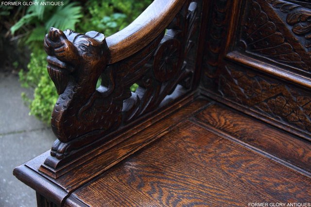 Image 83 of VICTORIAN CARVED OAK MONKS BENCH BOX SETTLE PEW CHEST