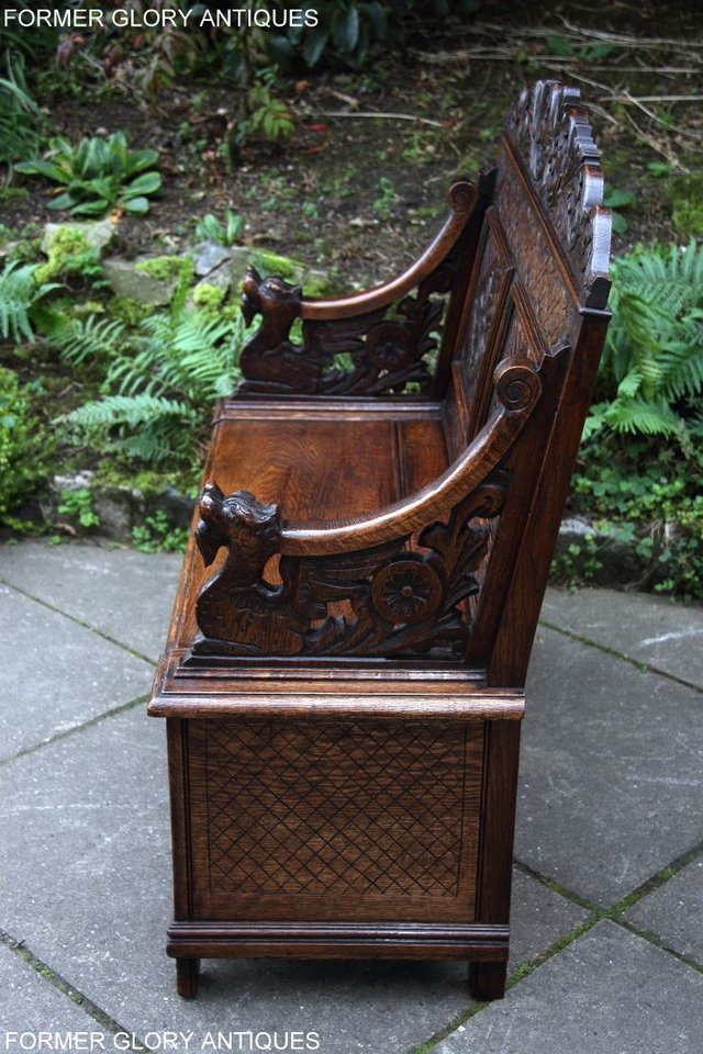 Image 85 of VICTORIAN CARVED OAK MONKS BENCH BOX SETTLE PEW CHEST