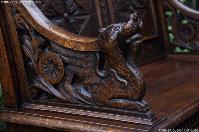 Image 89 of VICTORIAN CARVED OAK MONKS BENCH BOX SETTLE PEW CHEST