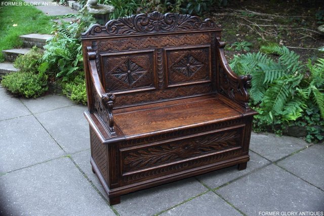 Image 101 of VICTORIAN CARVED OAK MONKS BENCH BOX SETTLE PEW CHEST