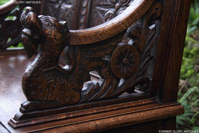 Image 107 of VICTORIAN CARVED OAK MONKS BENCH BOX SETTLE PEW CHEST