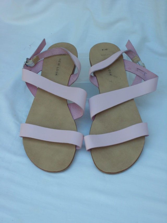 Preview of the first image of NEW LOOK Flat Pink Leather Sandals–Size 8/42.