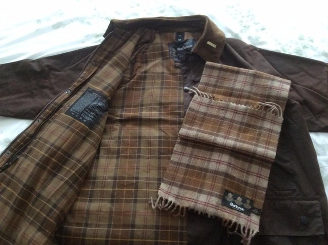 Preview of the first image of Barbour Classic BeaufortWax Jacket & Cashmere Scarf.
