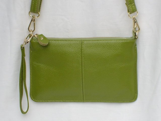 Preview of the first image of Slim Lime Green Leather Handbag & 2 Straps NEW!.