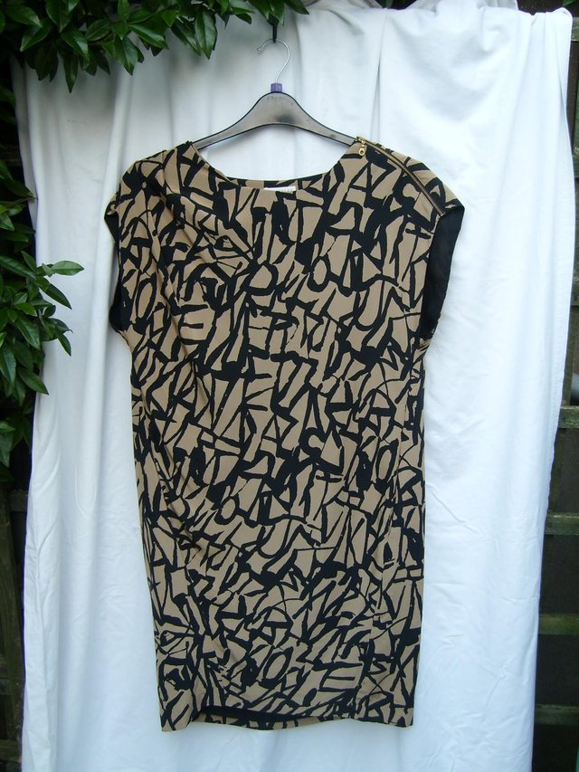 Image 3 of WHISTLES Black & Brown Print Silk Tunic Dress – Size 12