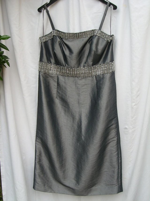 Preview of the first image of M&S AUTOGRAPH Pewter Midi Evening Dress - Size 14.