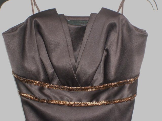 Image 2 of NEXT Strapless Brown Satin Prom Dress - Size 12