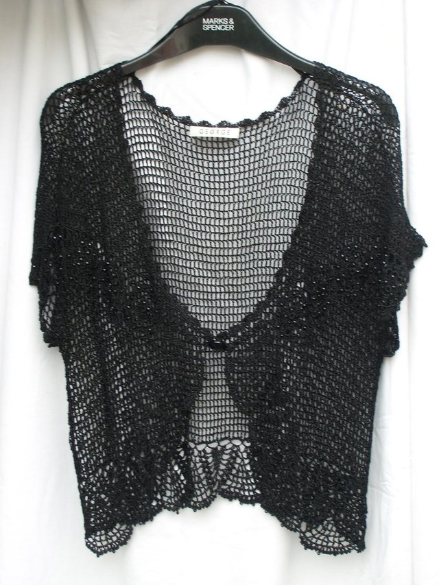 Preview of the first image of GEORGE Black Crochet Evening Cardigan - Size 16.