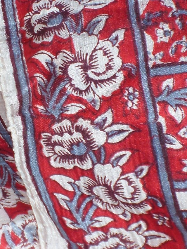 Preview of the first image of Red & White Flowered Silk Scarf – NEW.