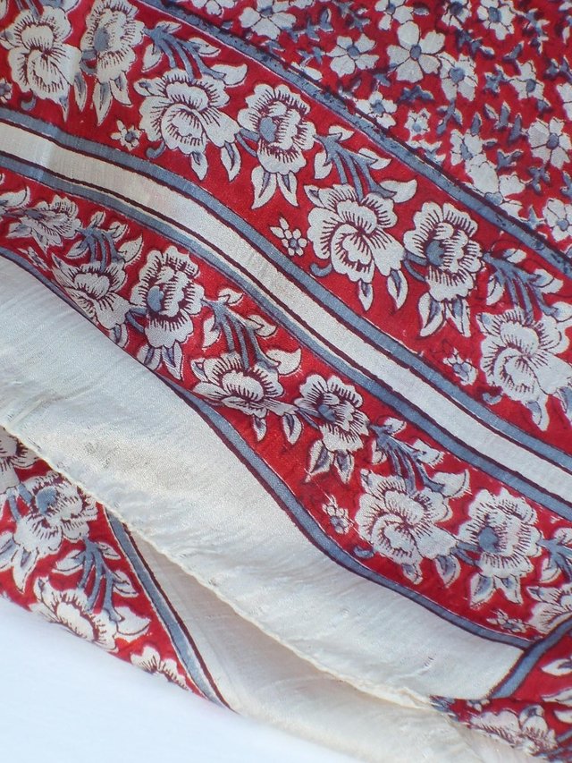 Image 2 of Red & White Flowered Silk Scarf – NEW