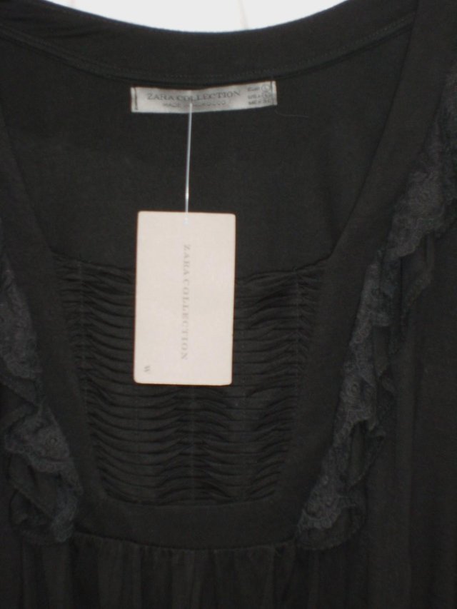 Image 2 of ZARA Black Long Sleeve Ruffle Top  – Size L (14) – NEW +TAGS