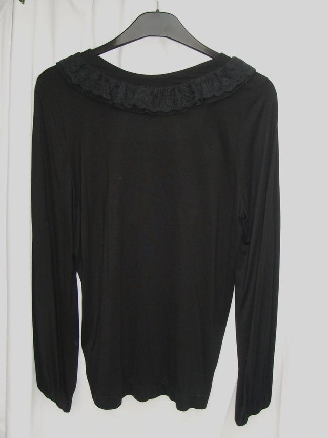 Image 3 of ZARA Black Long Sleeve Ruffle Top  – Size L (14) – NEW +TAGS