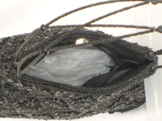 Image 3 of Black Bead/Sequin Handbag With Beaded Handles NEW!