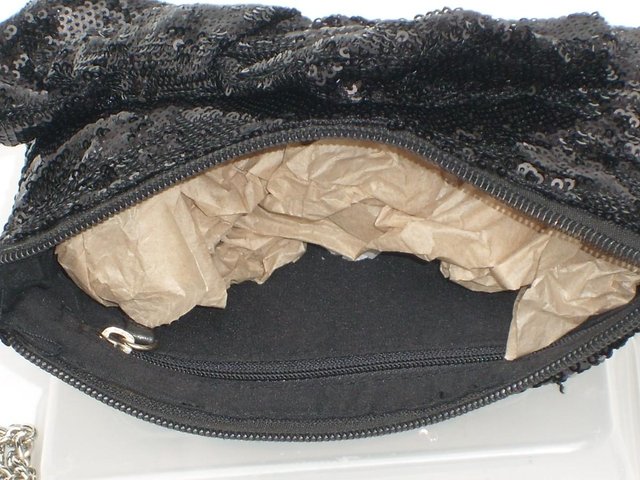Image 3 of Black Sequin Cross Body Evening Handbag With Bow Detail