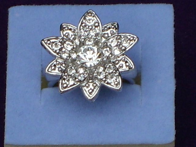 Preview of the first image of Costume Flower Ring With Diamante - NEW!.