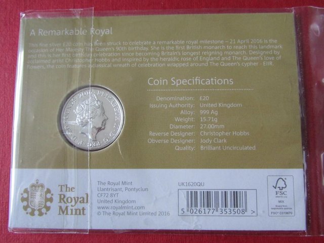 Image 3 of THE 90th BIRTHDAY OF HER MAJESTY THE QUEEN SILVER £20 COIN
