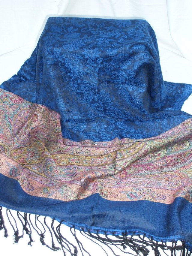 Image 3 of Blue Pashmina Scarf With Pink Detail - NEW