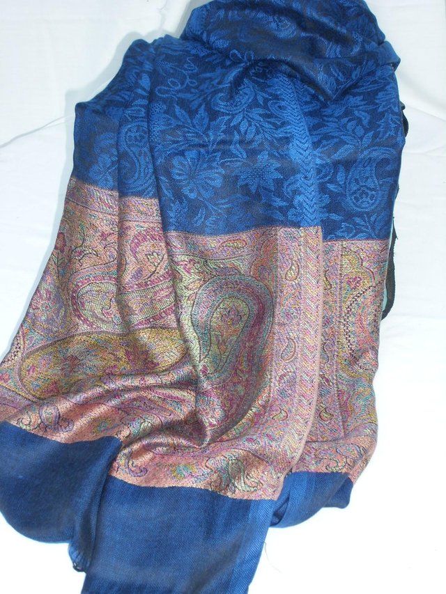 Preview of the first image of Blue Pashmina Scarf With Pink Detail - NEW.