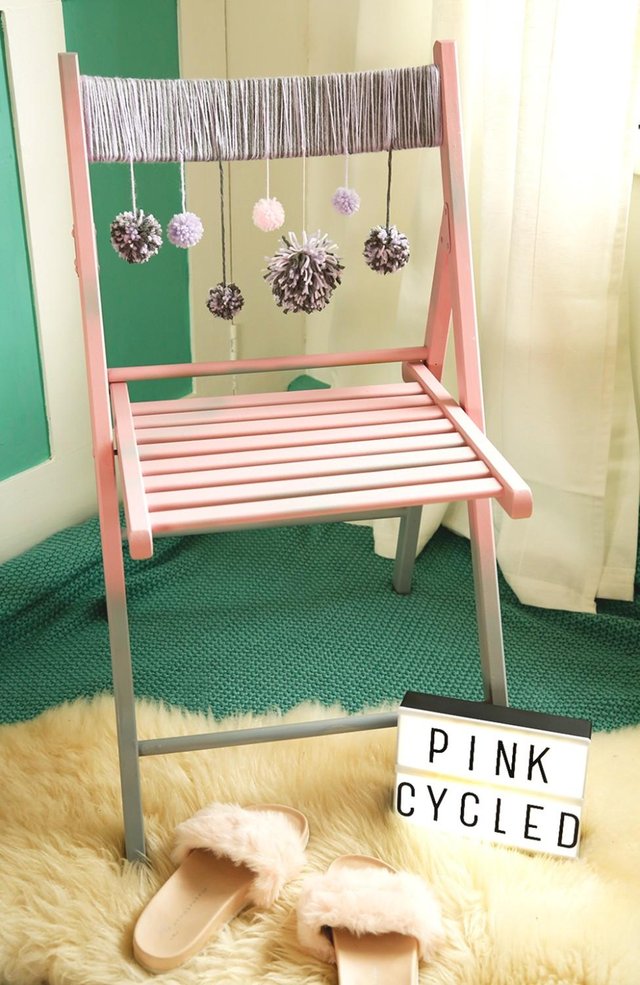 Preview of the first image of Pink pom-pom chair #Pinkcycled.