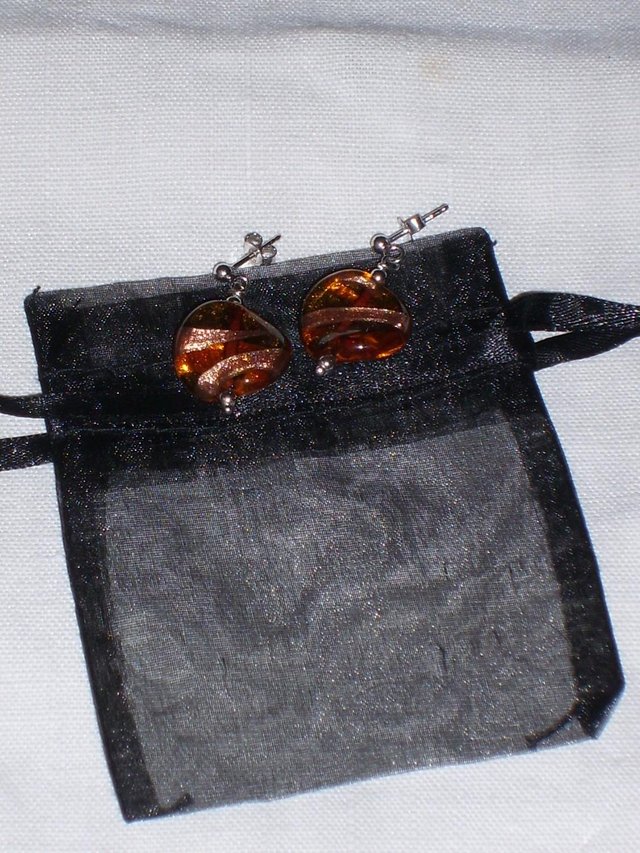Image 2 of 925 Sterling Silver & Murano Twist Earrings NEW