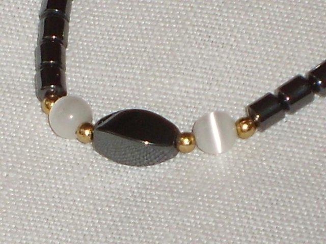 Preview of the first image of Hematite & White Agate Bracelet NEW.