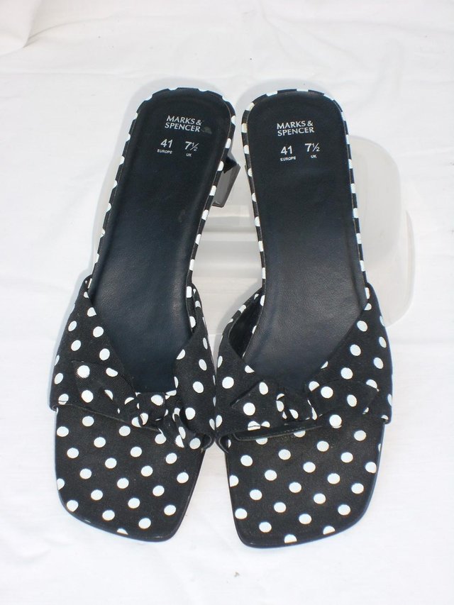 Preview of the first image of M&S Black/White Spotty Mule Shoes – Size 7.5/41 - NEW.