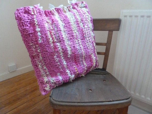 Image 2 of Hand knitted #pinkcycled Cushion Cover
