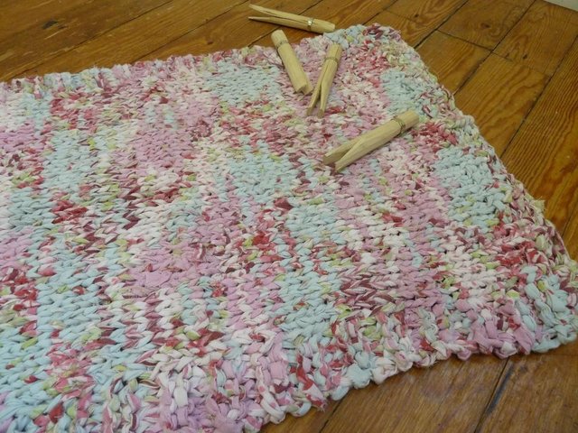 Preview of the first image of Hand knitted rag rug for #pinkcycled.