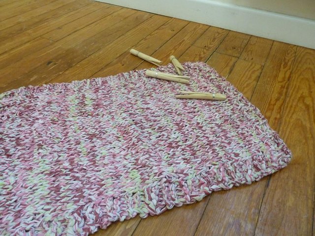 Preview of the first image of #pinkcycled Hand-knitted Rag Rug.
