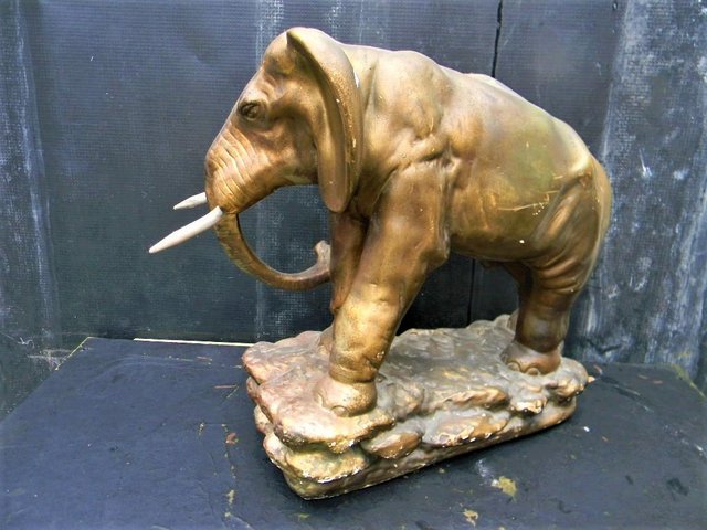Preview of the first image of Rare 1900s Vintage chalk Composite Elephant Animal Figure.