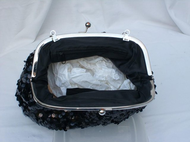 Image 2 of Large Black Sequin Snap Top Handbag