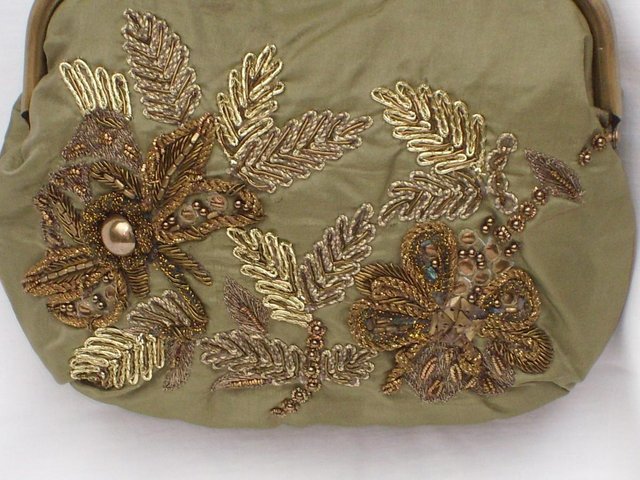 Image 2 of ACCESSORIZE Vintage Look Green/Gold Snap Top Handbag