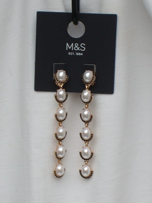 Preview of the first image of M&S Elegant Clip On Costume Pearl Earrings NEW.